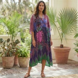 Soft Surroundings Tropical Adelaide Caftan Mumu Maxi Dress Size S/M